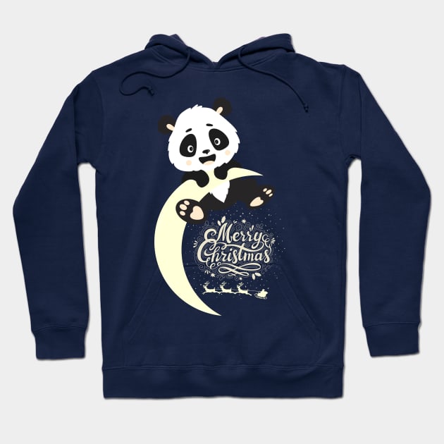 Cute panda Waiting for santa claus on the Moon Hoodie by Suga Collection